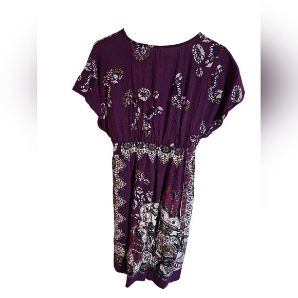 Boho Luxe Paisley Midi Dress Purple Rayon Women’s Large Flowy Xhilaration Y2K - Picture 3 of 7